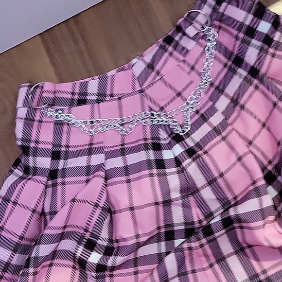 Emo goth plad skirt with side chain - Picture 3 of 5